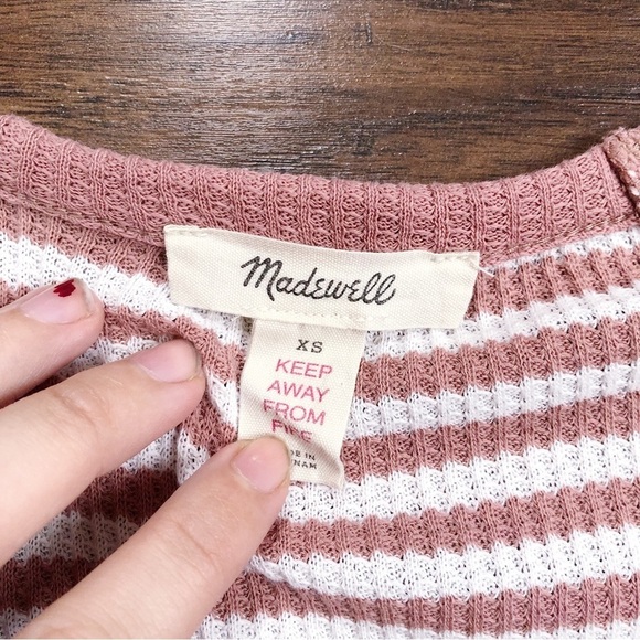 Madewell • Waffle Knit Pajama set top pants Lorain Stripe pink cream knit pjs - Picture 5 of 15